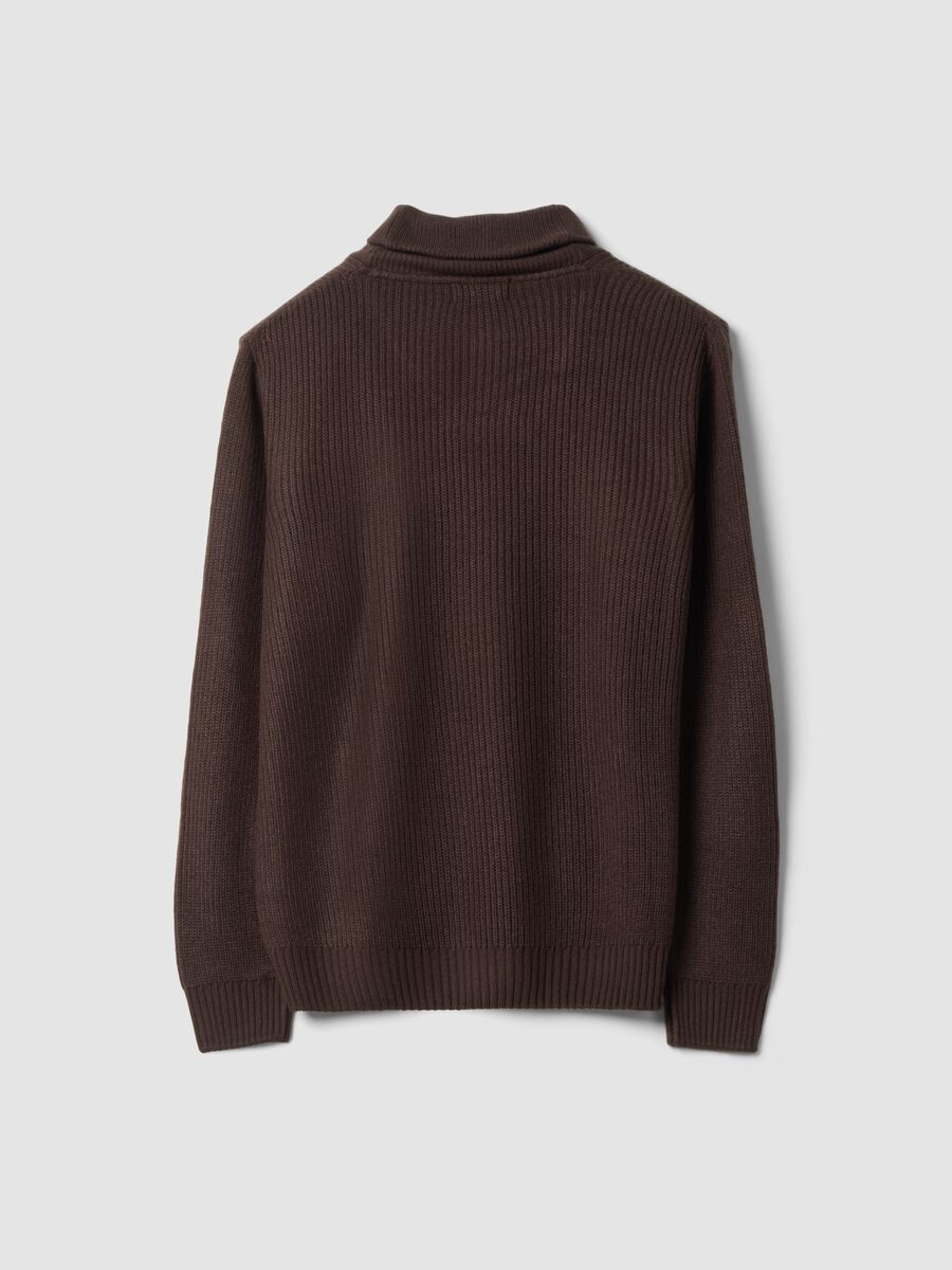 Brown ribbed shawl-collar jumper, regular fit_2
