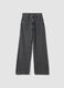 Grey pure cotton wide-leg high-waisted denim jeans_4
