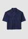 Blue cotton blend polo with regular fit and perforated texture_4