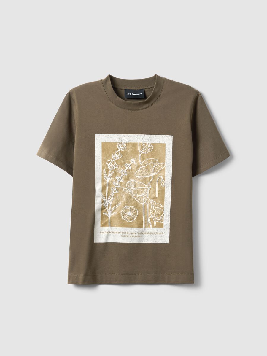 Green pure cotton regular fit T-shirt with floral print_0