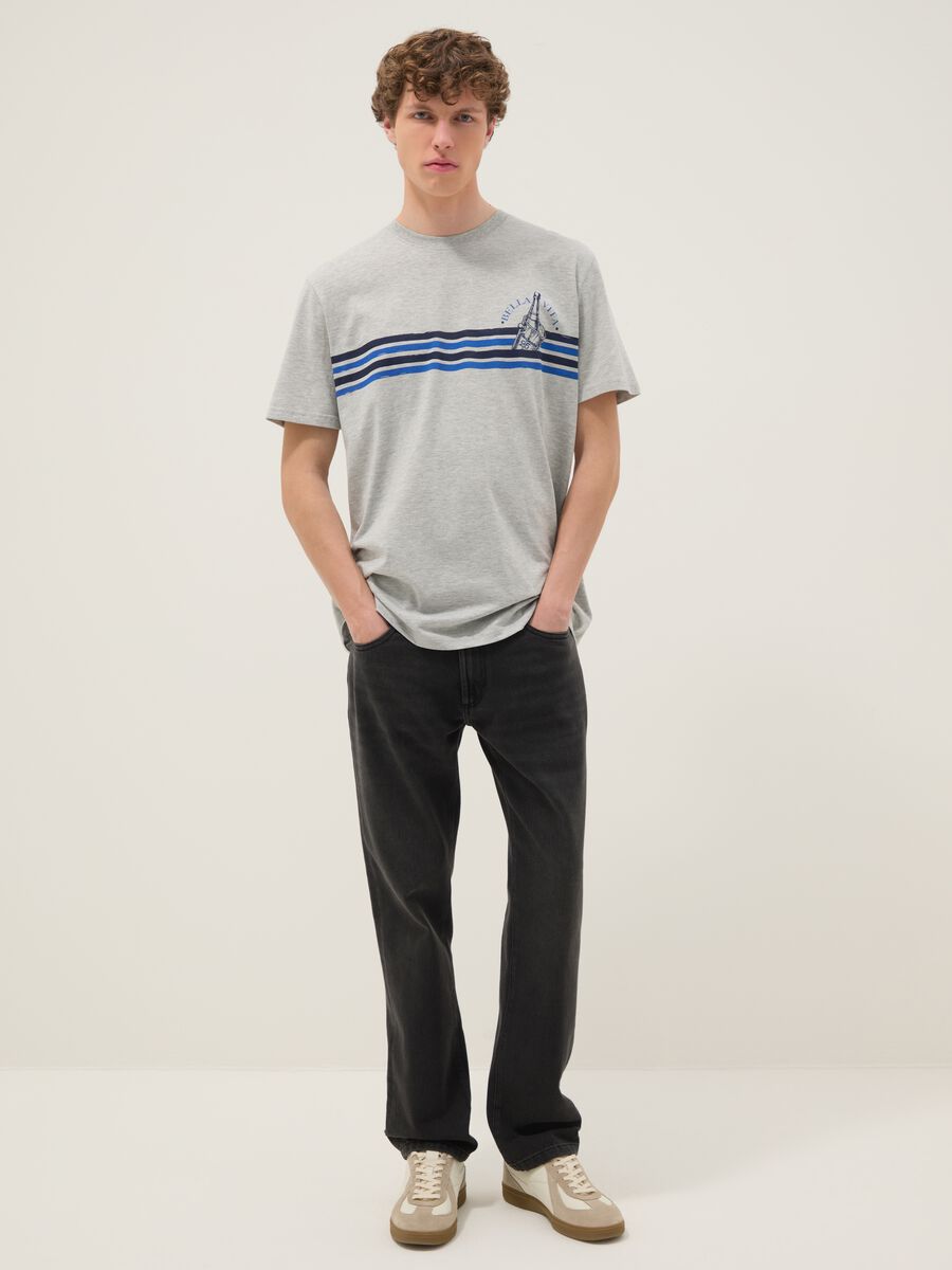 Grey pure cotton T-shirt with blue stripes_1