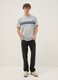 Graues T-Shirt aus reiner Baumwolle mit blauen Streifen_1