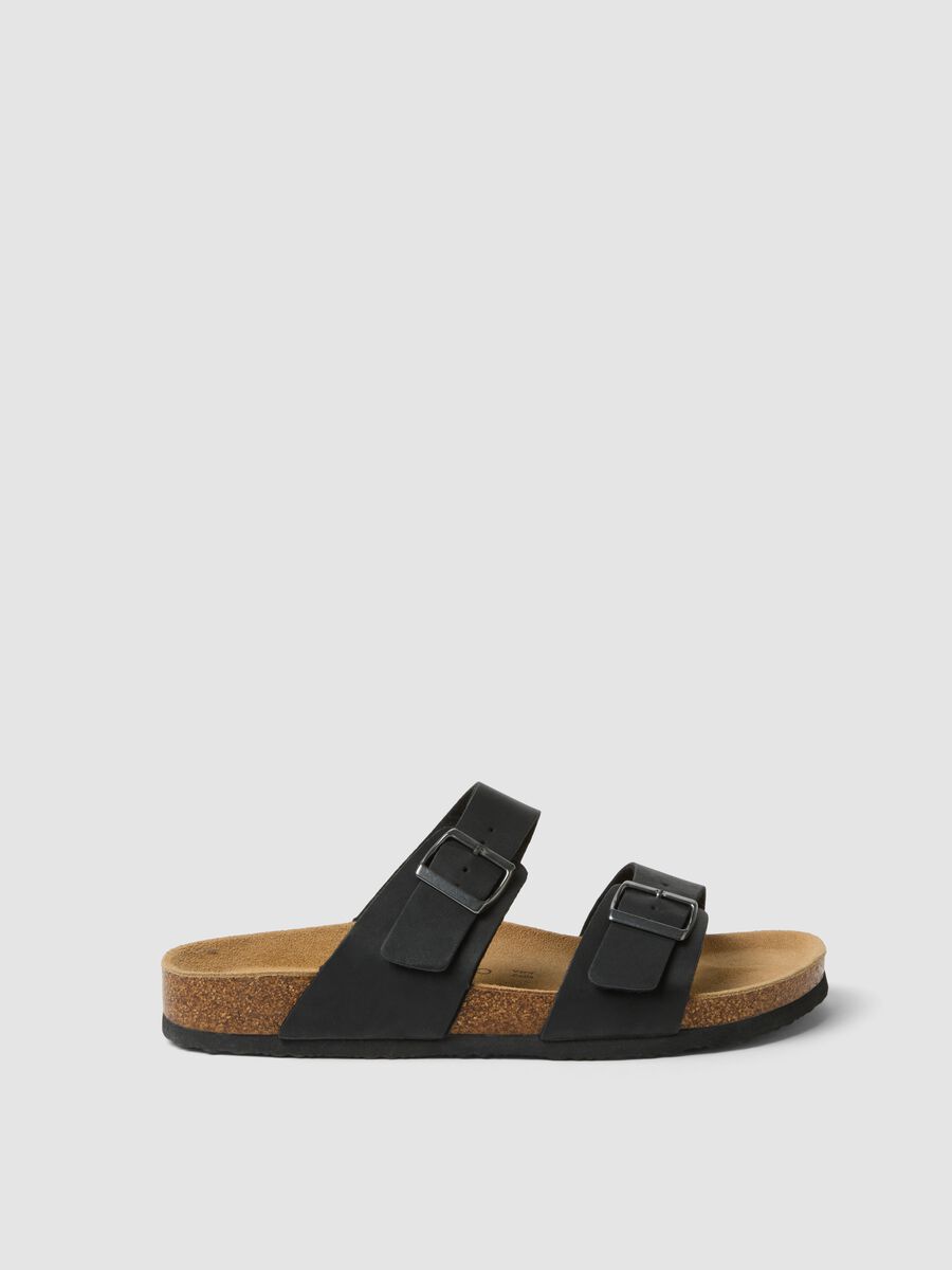 Black double-strap sliders with buckles_0