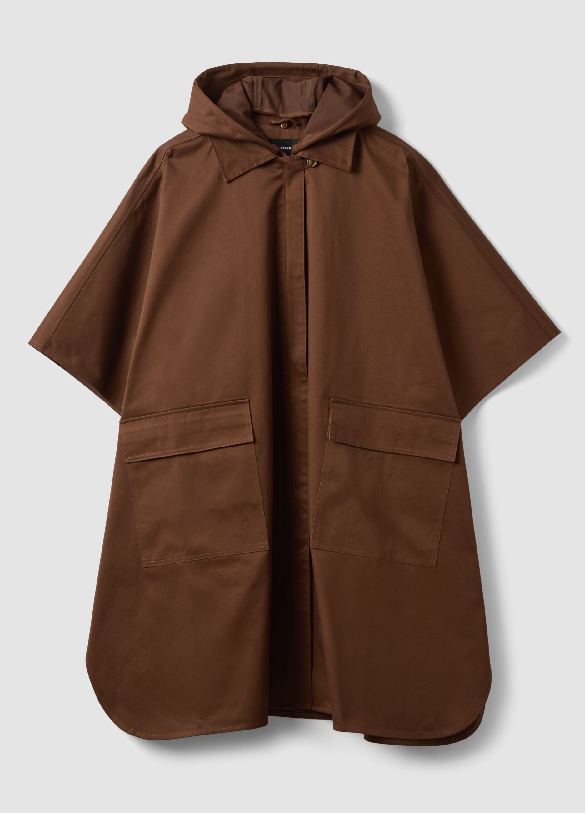 Brown pure cotton hooded cape with oversized fit