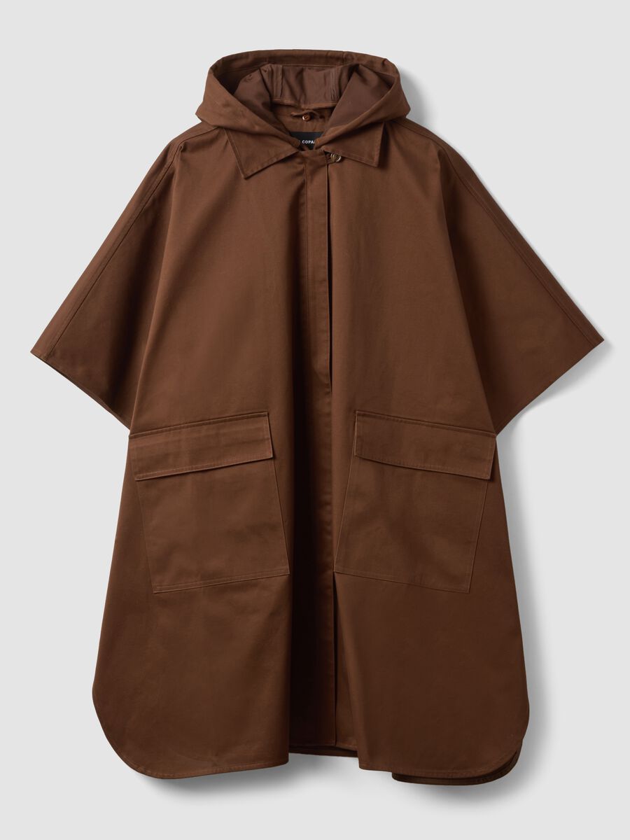 Brown pure cotton hooded cape with oversized fit_4