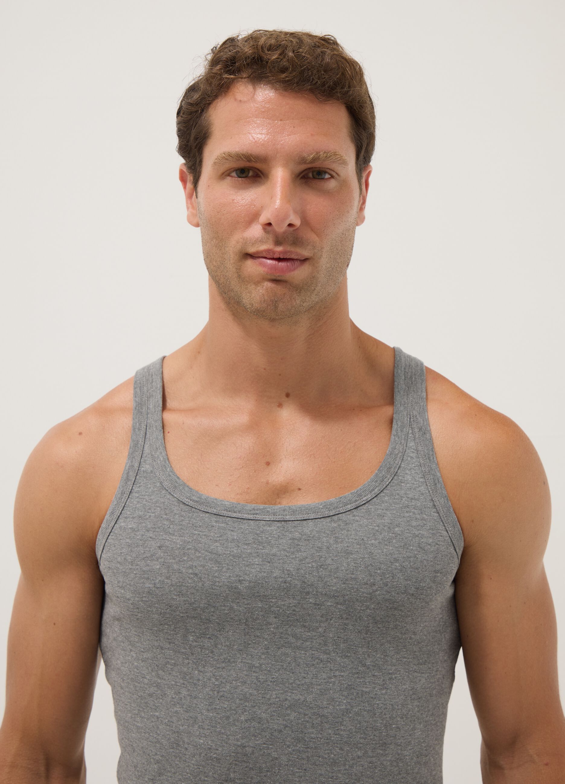 Grey pure cotton regular fit tank top