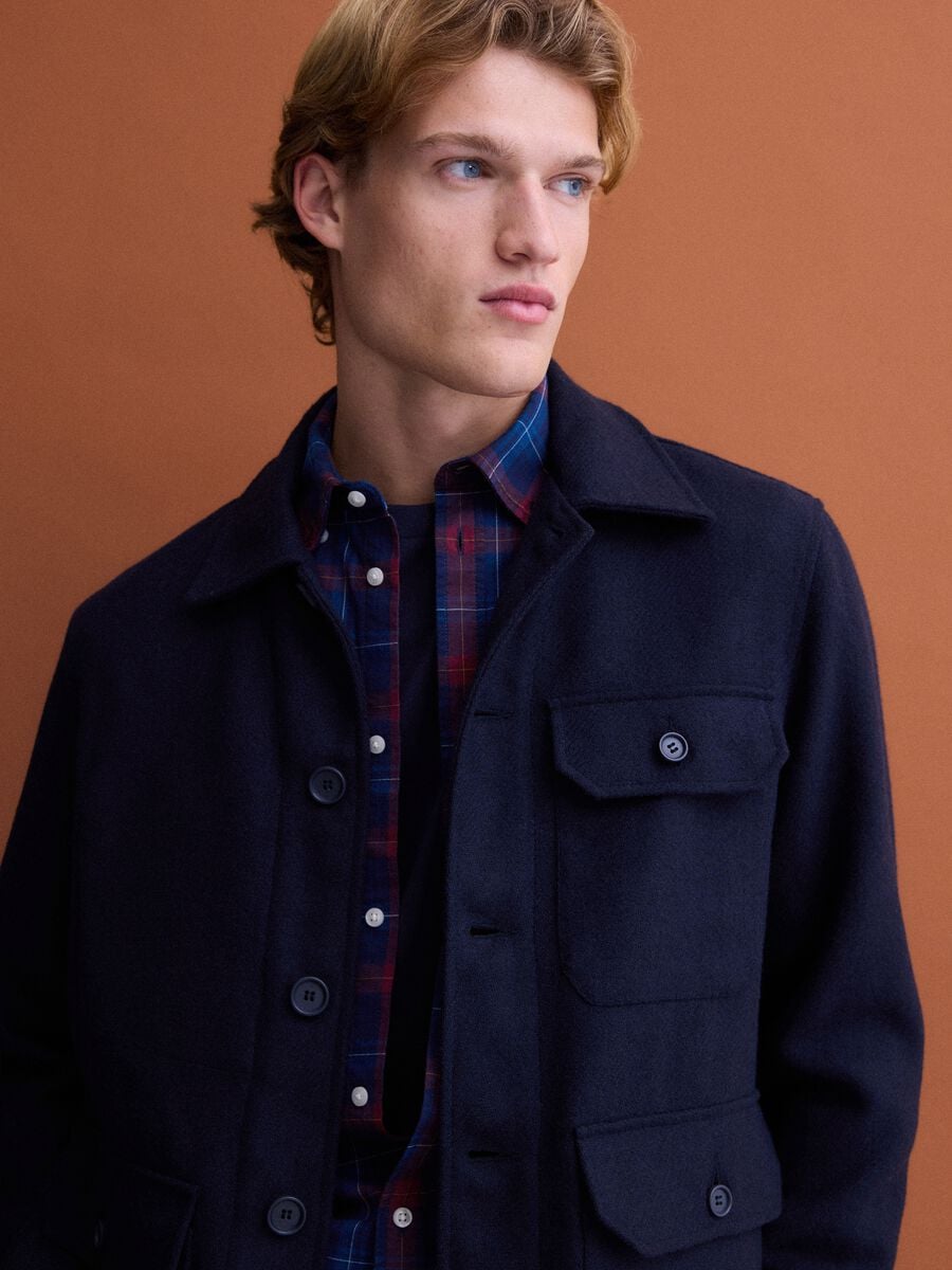 Blue wool-blend shacket with buttons and four pockets_2
