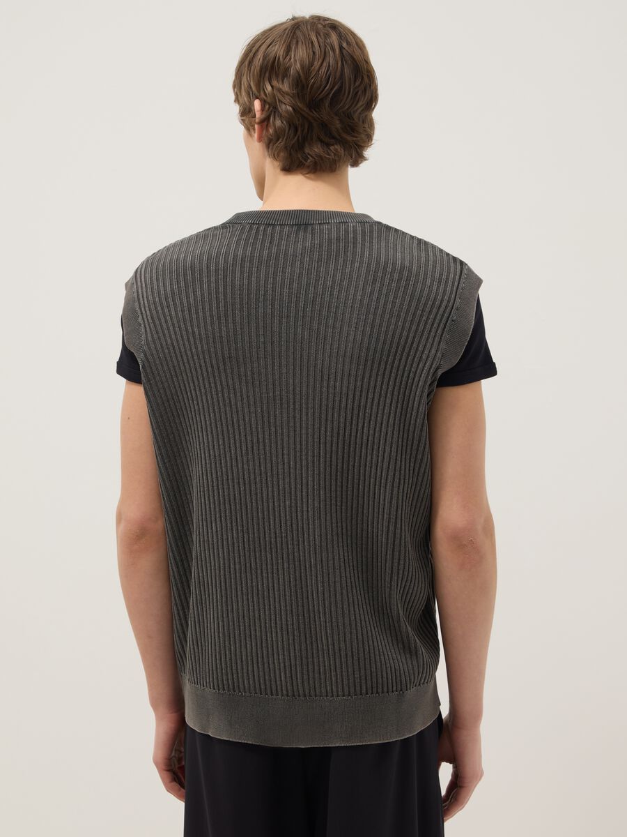 Oversize fit grey ribbed pure cotton vest_2