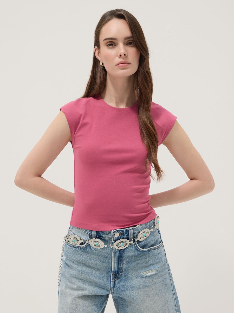 Camiseta de tirantes rosa ajustada de algod&oacute;n el&aacute;stico_1
