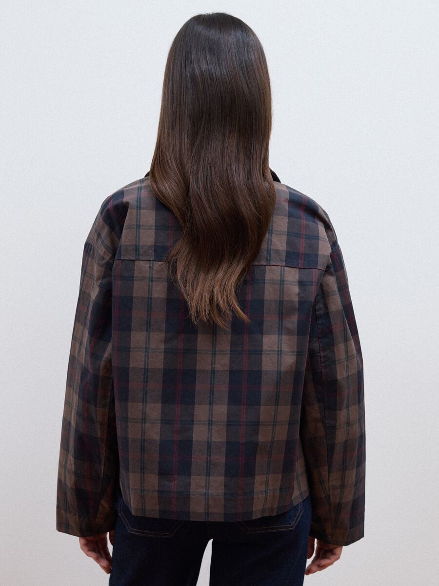 Brown checked padded pure cotton jacket_2