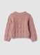 Pink cotton-blend cardigan with openwork round neck_1