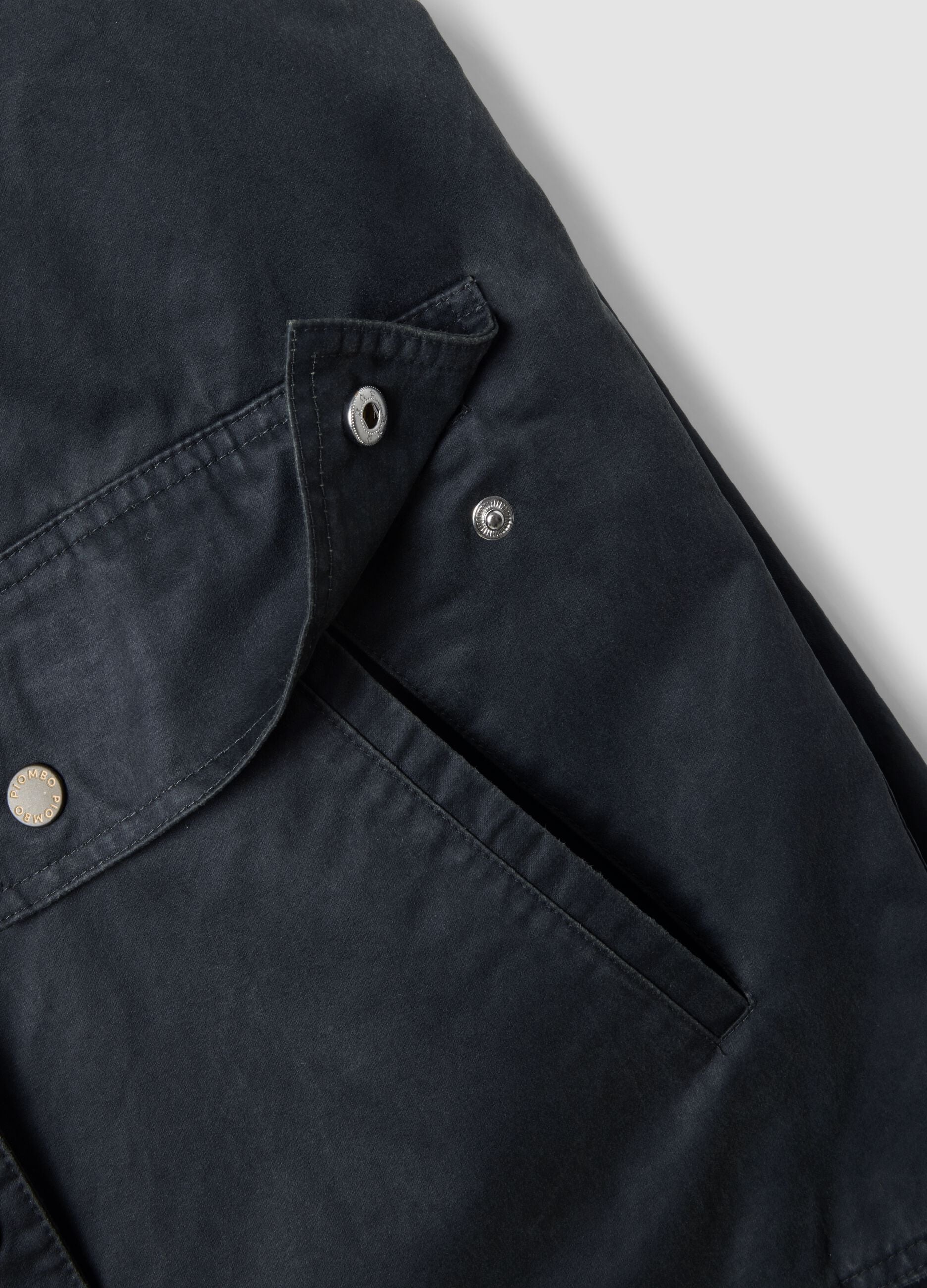 Blue cotton-blend parka with velvet collar