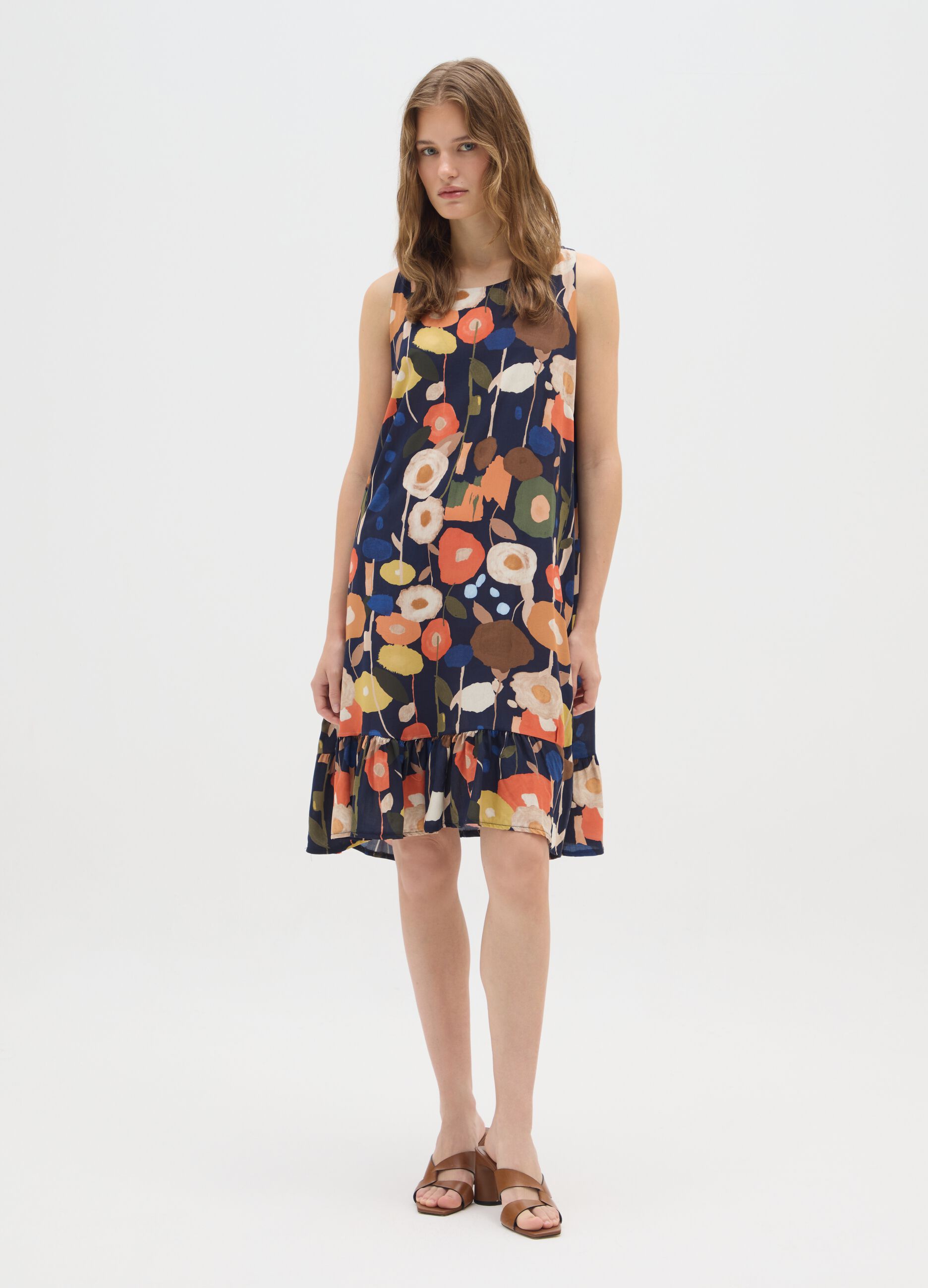 Multicolour regular fit dress with flowers