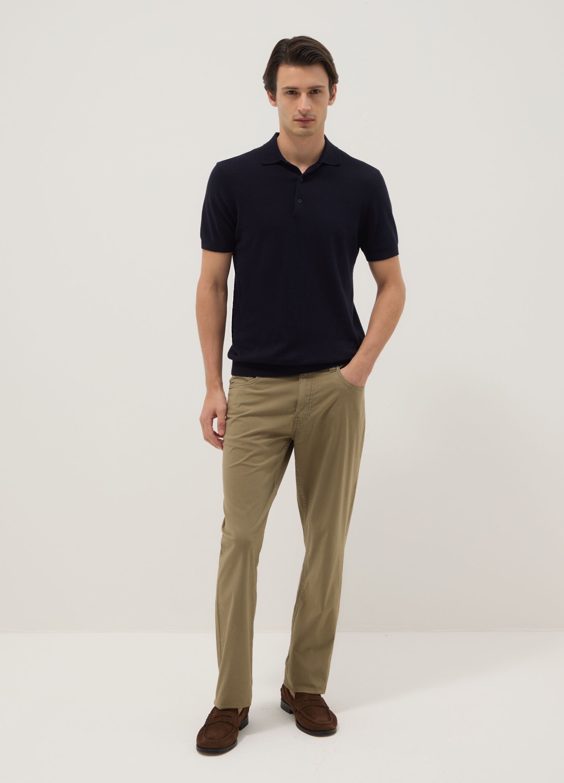 Slim fit green stretch cotton trousers