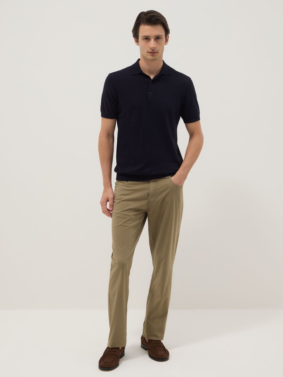 Slim fit green stretch cotton trousers_0