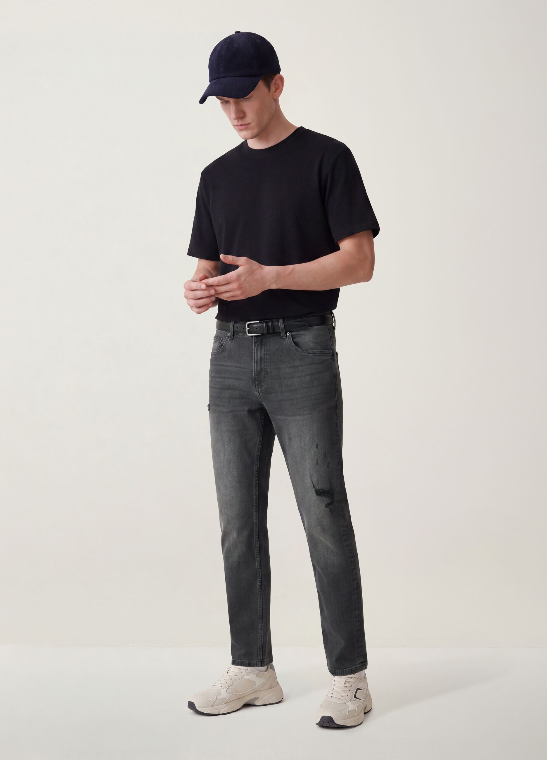 Regular-fit grey denim jeans in stretch cotton
