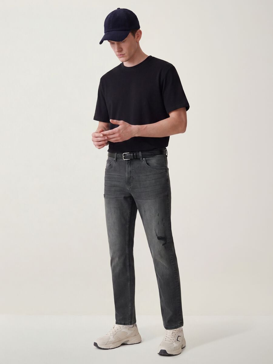 Regular-fit grey denim jeans in stretch cotton_0