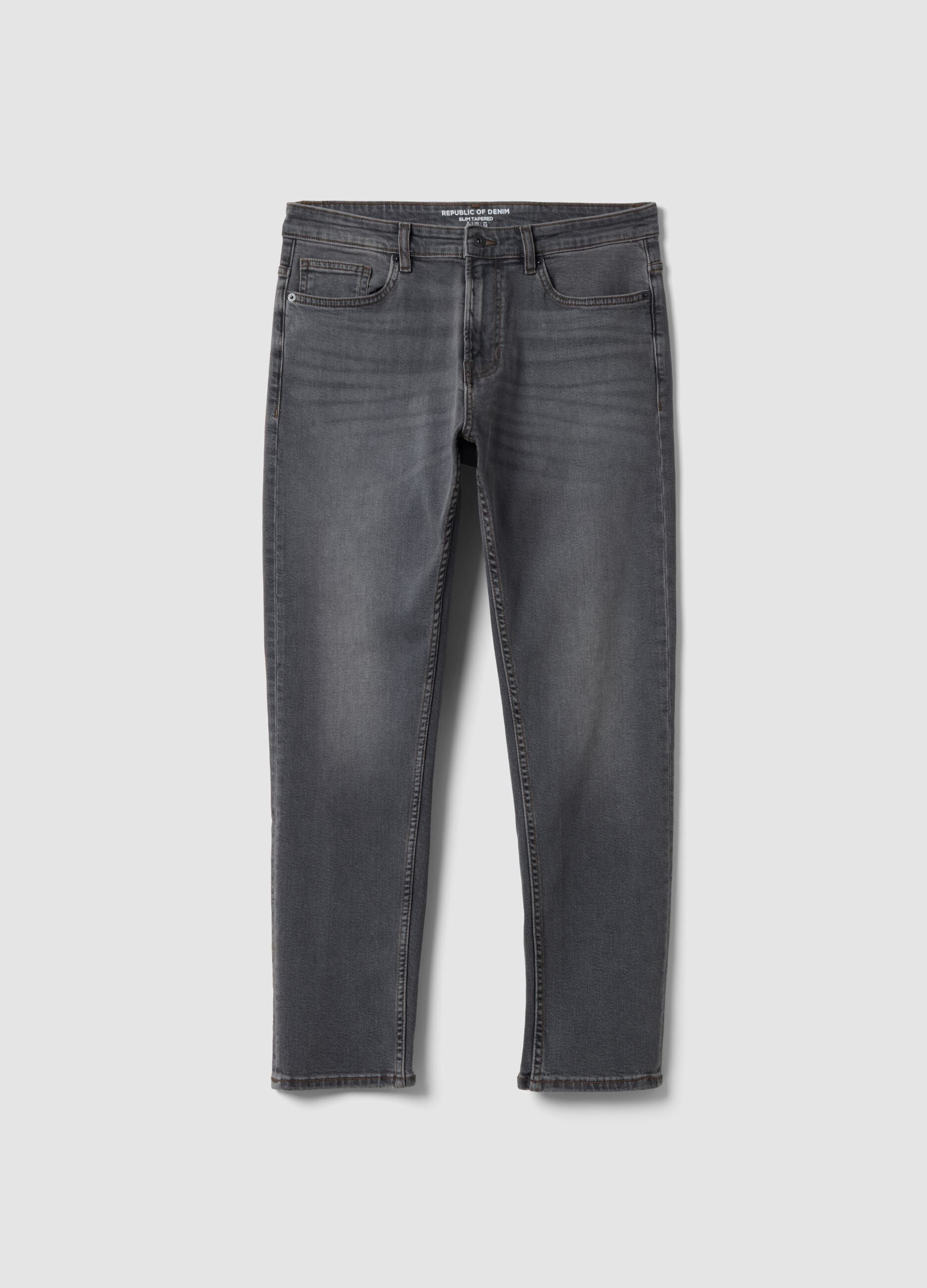 Graue Slim-Fit-Jeans aus Stretch-Baumwolle