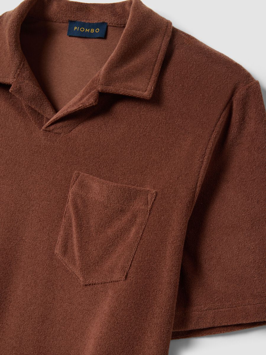 Brown short-sleeve cotton-blend polo shirt_5