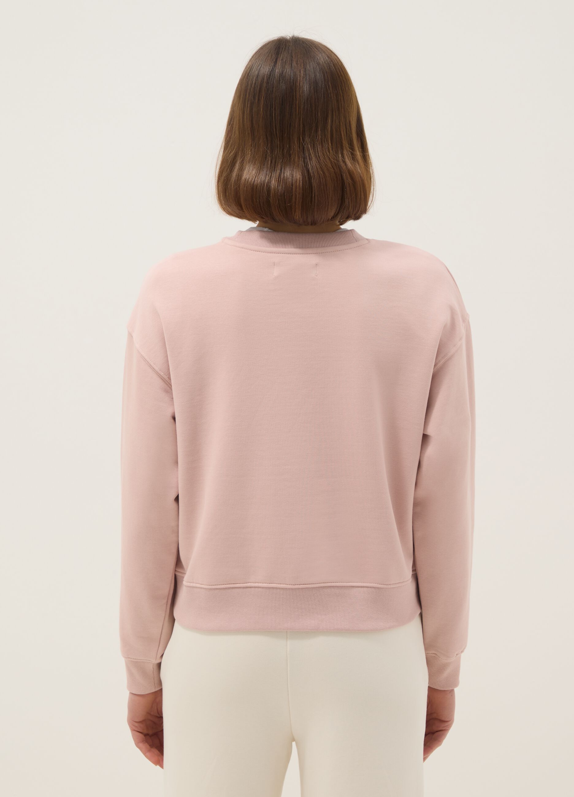 Pink cotton-blend sweatshirt in regular fit with round neck