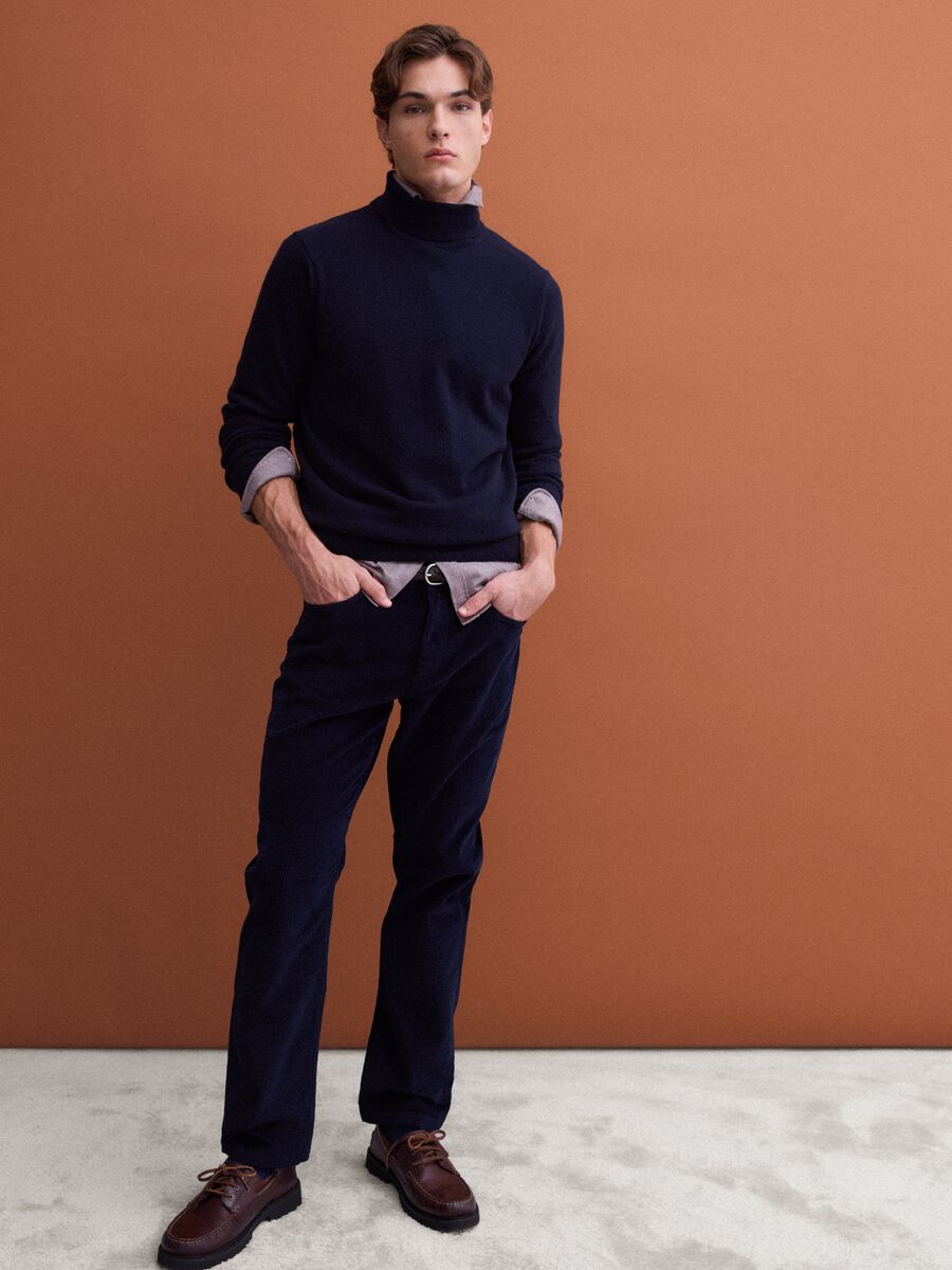Navy blue pure lambswool roll-neck jumper_1