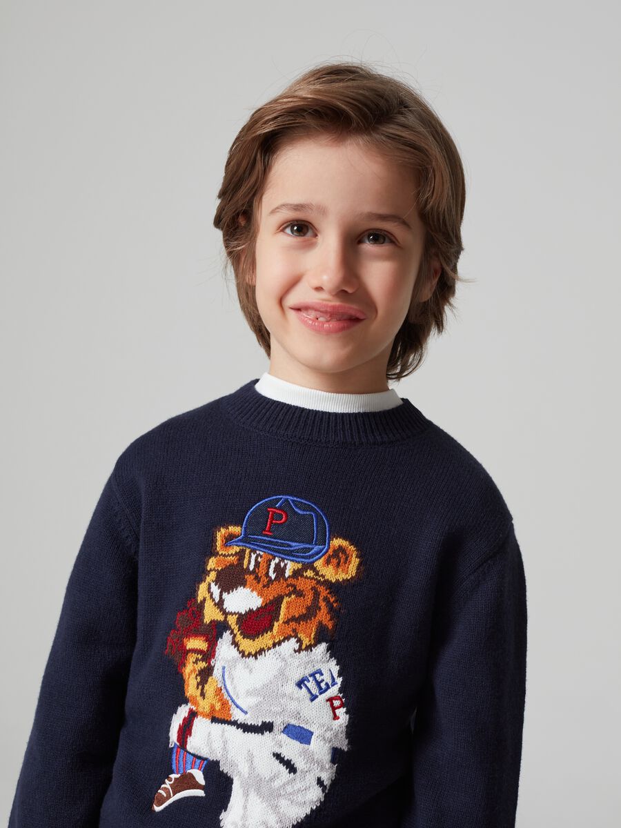 Pullover with tiger jacquard design_1