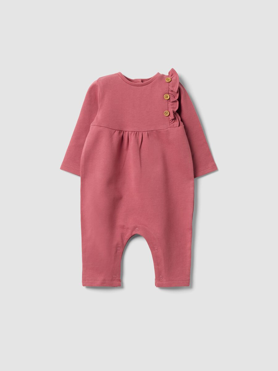 Violetter Strampler aus reiner Bio-Baumwolle mit Volant f&uuml;r Baby-M&auml;dchen_0