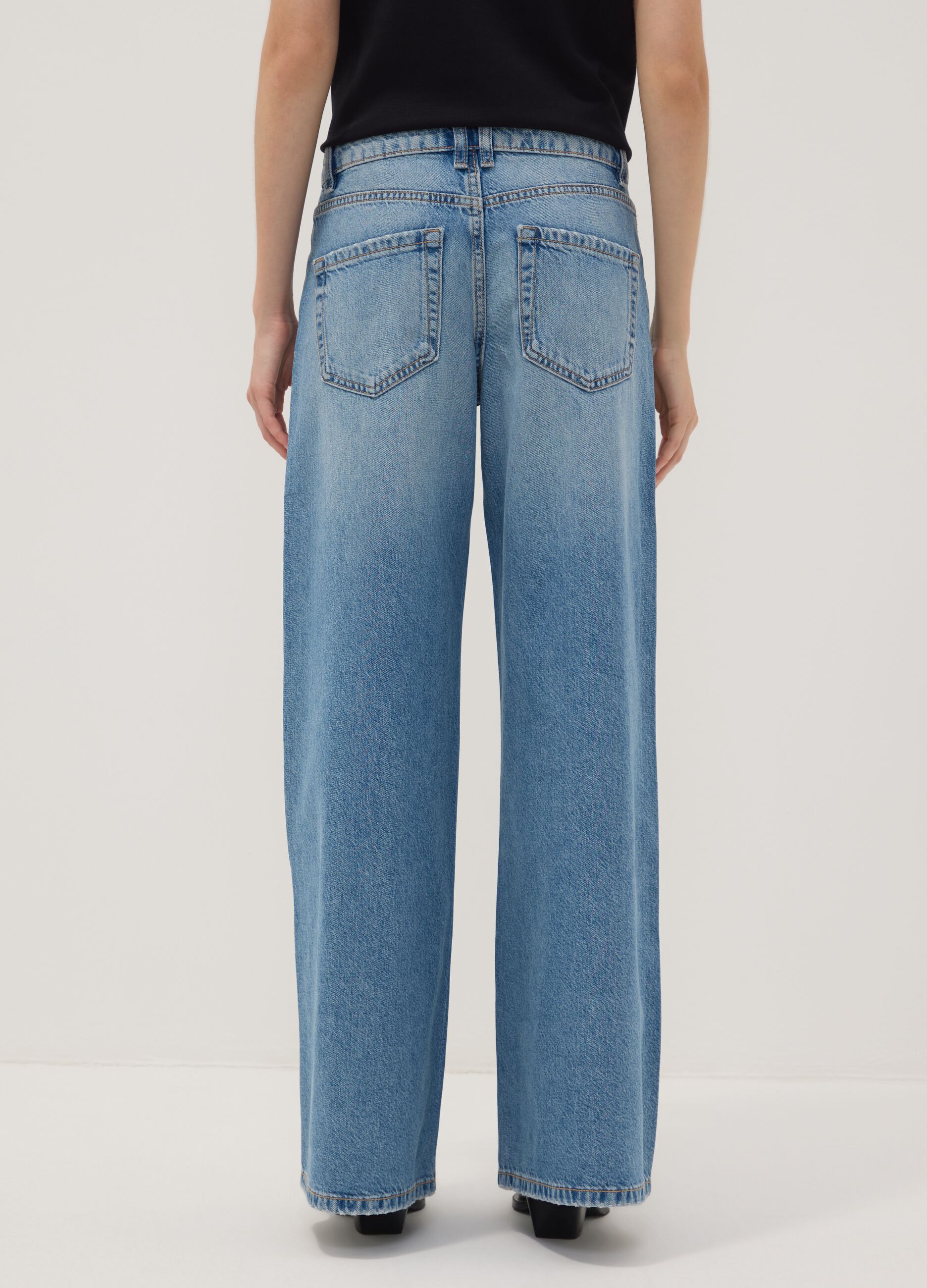 Light Blue Low-Rise Pure Cotton Wide-Leg Jeans