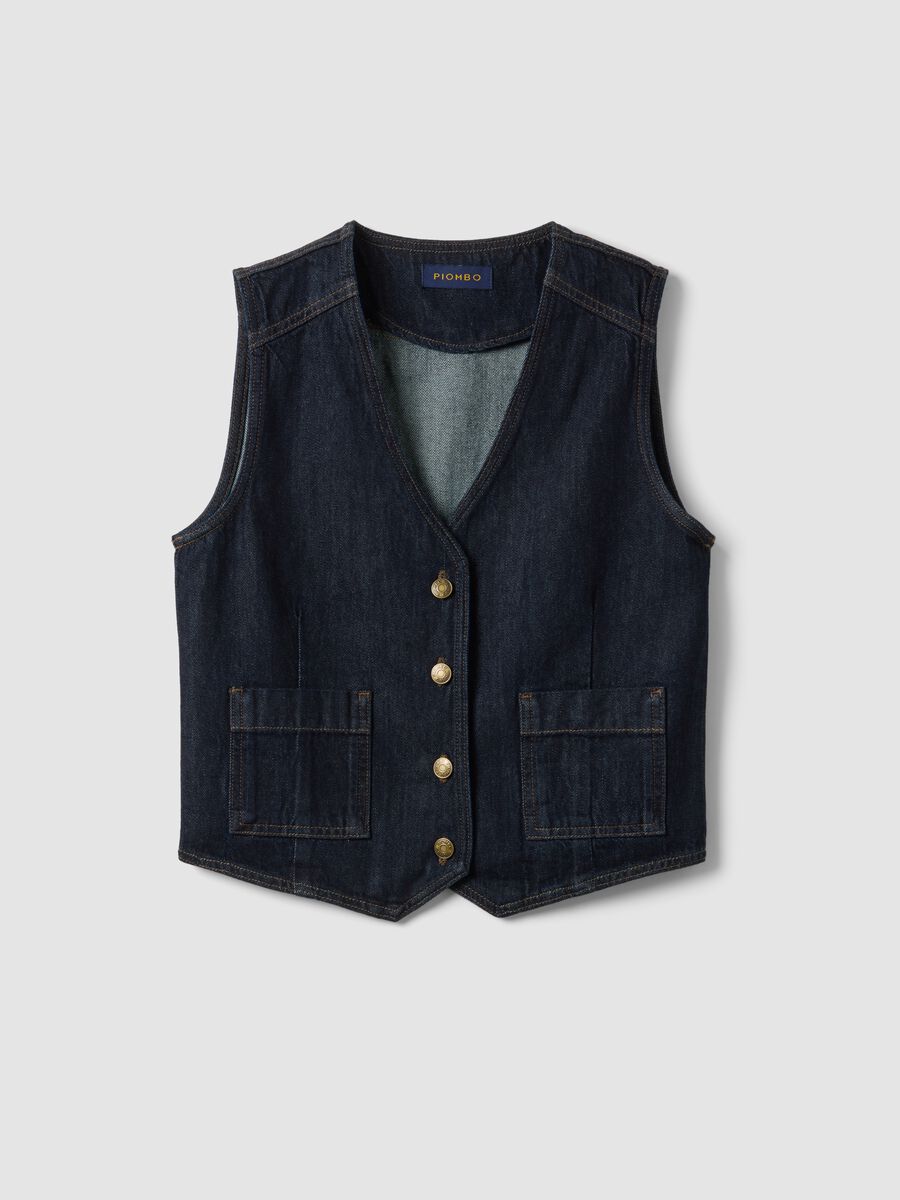 Blue pure cotton denim waistcoat with buttons, regular fit_4