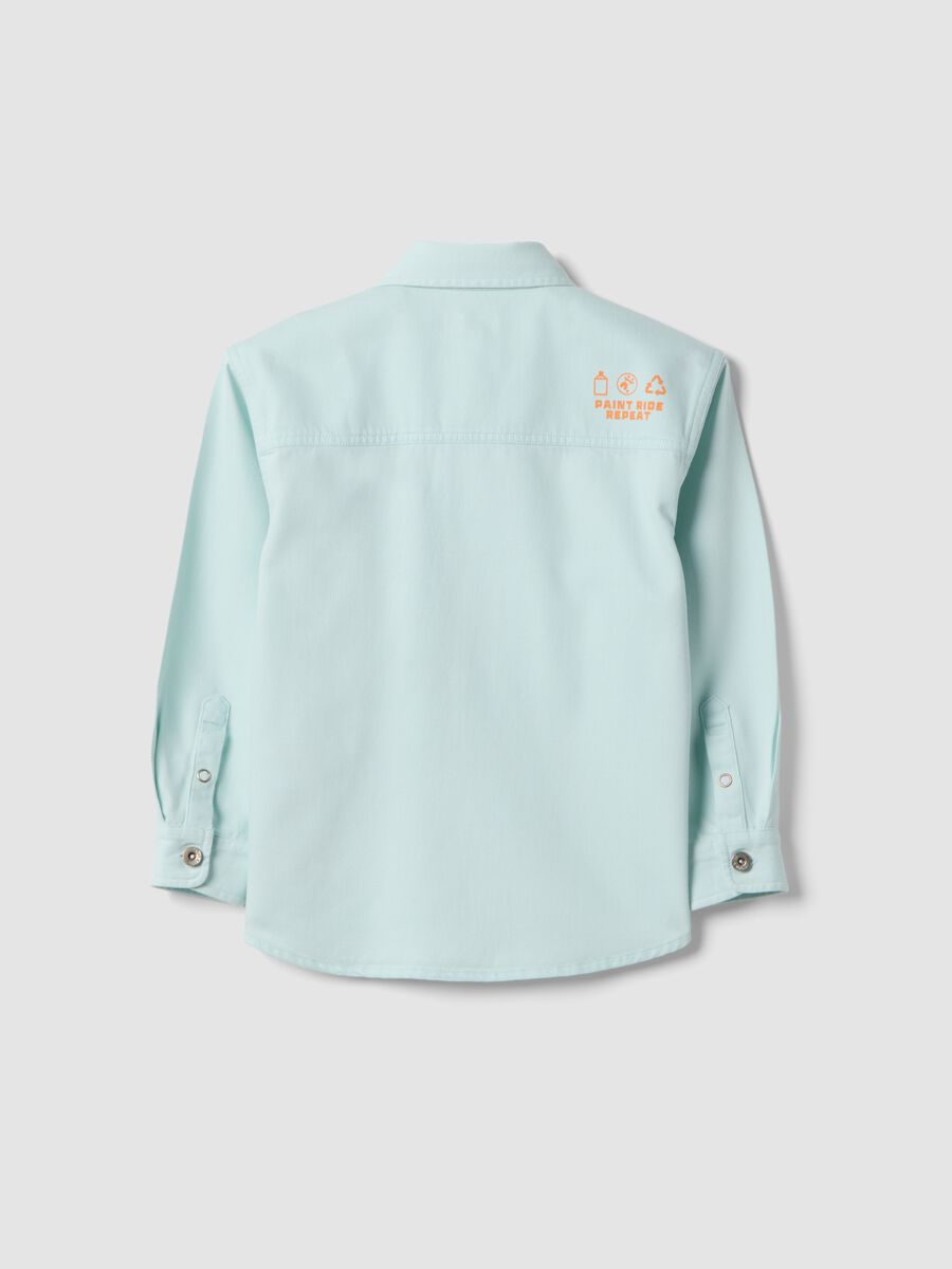 Blue cotton blend oversized fit children's shirt_1