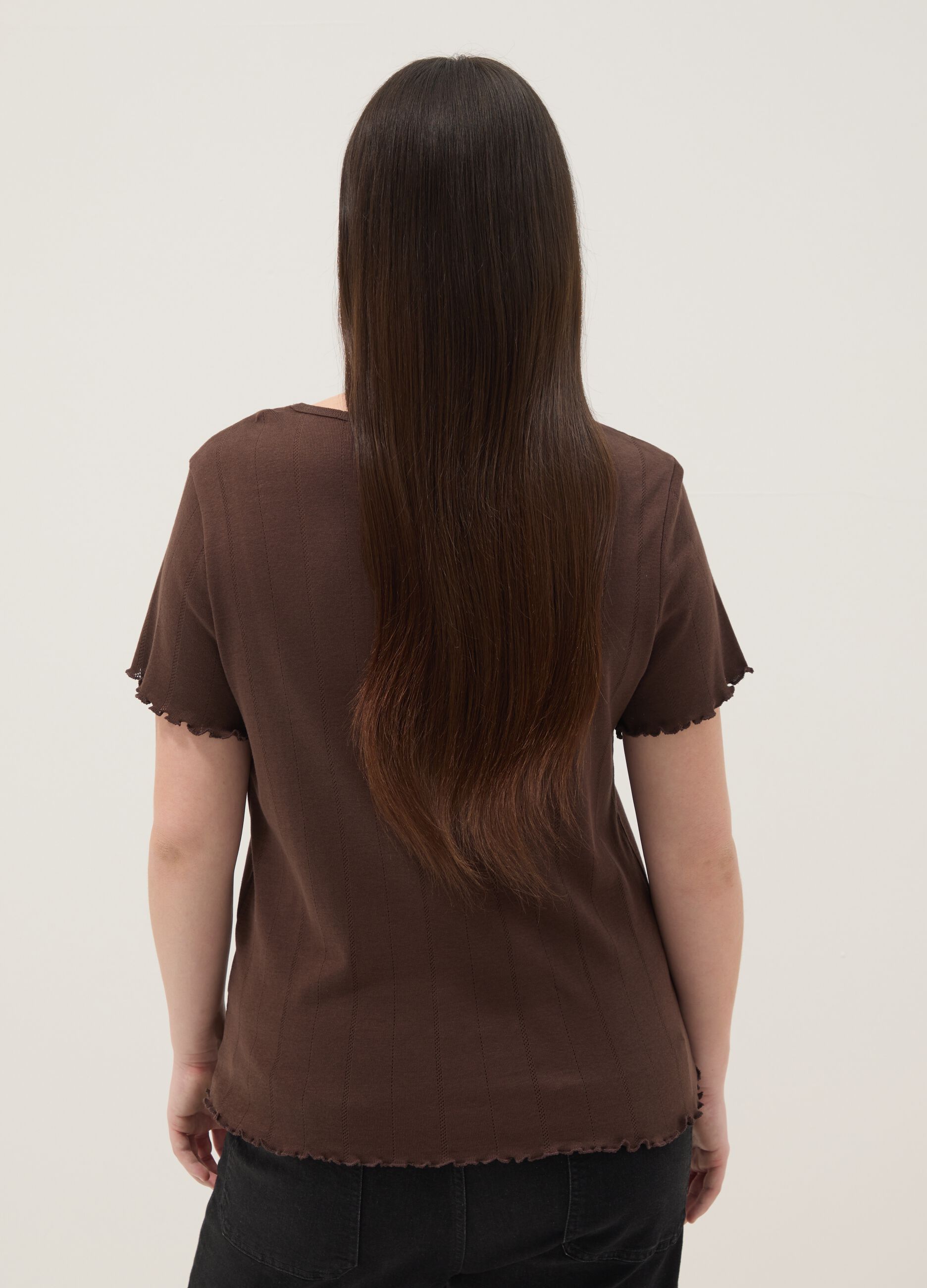 Brown striped pure cotton regular-fit T-shirt