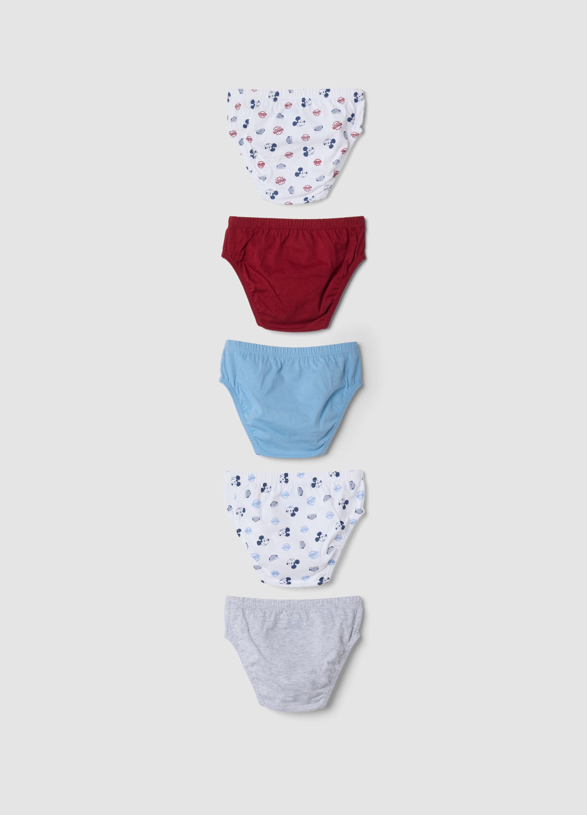 Multipack di cinque slip multicolor in puro cotone organico con stampa Mickey