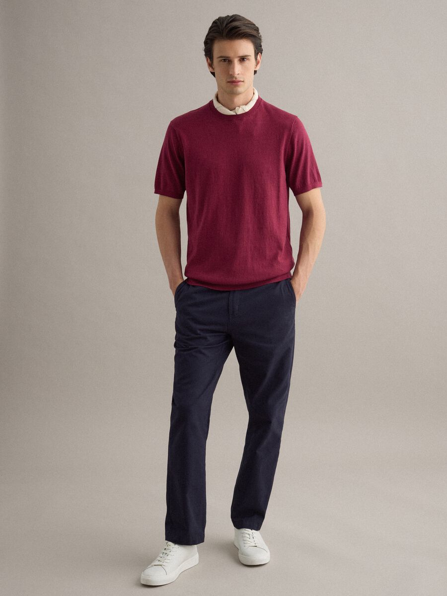 Short sleeve T-shirt in red cotton, linen and silk blend regular fit_2