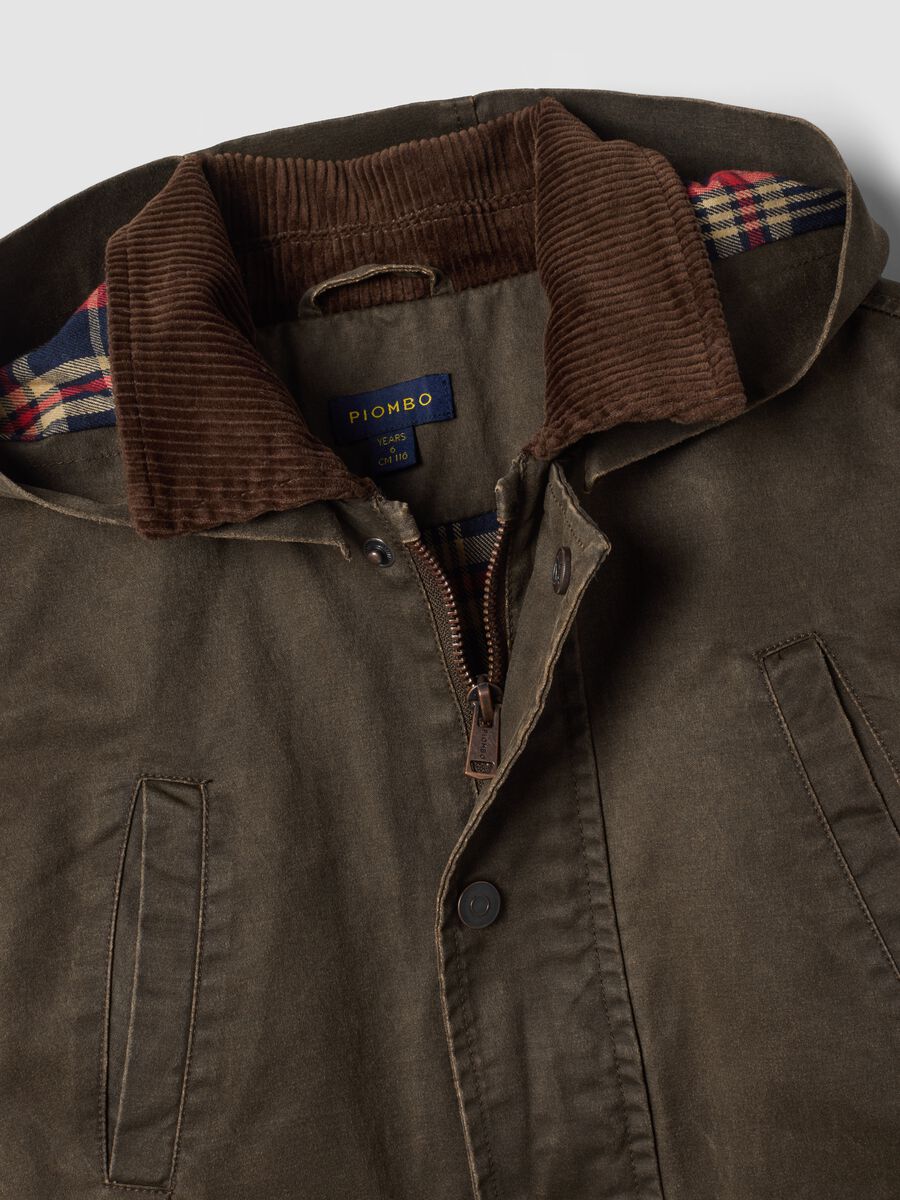 Green water-repellent padded cotton-blend jacket with hood_1