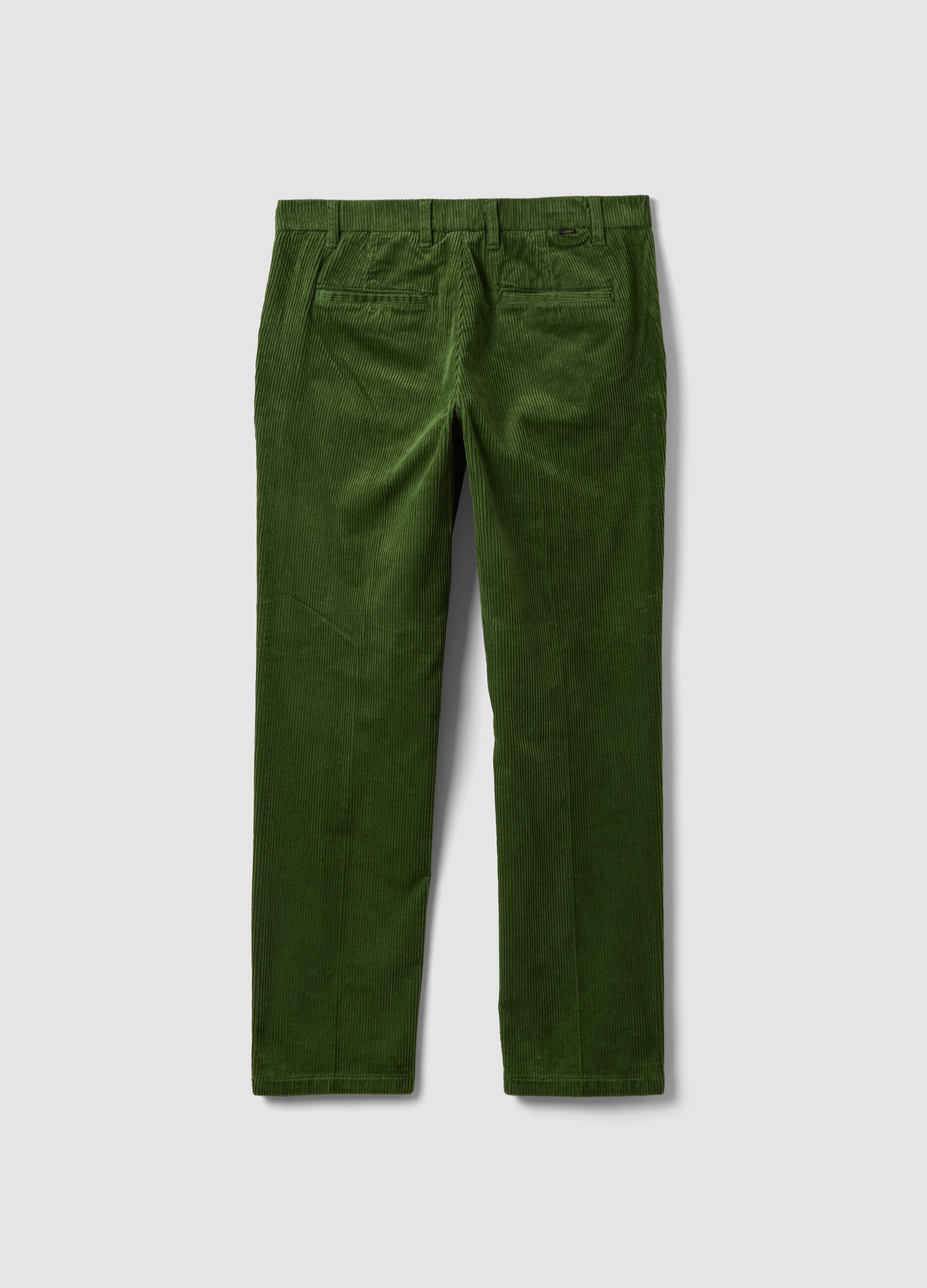 Cal&ccedil;as chino verdes em algod&atilde;o el&aacute;stico