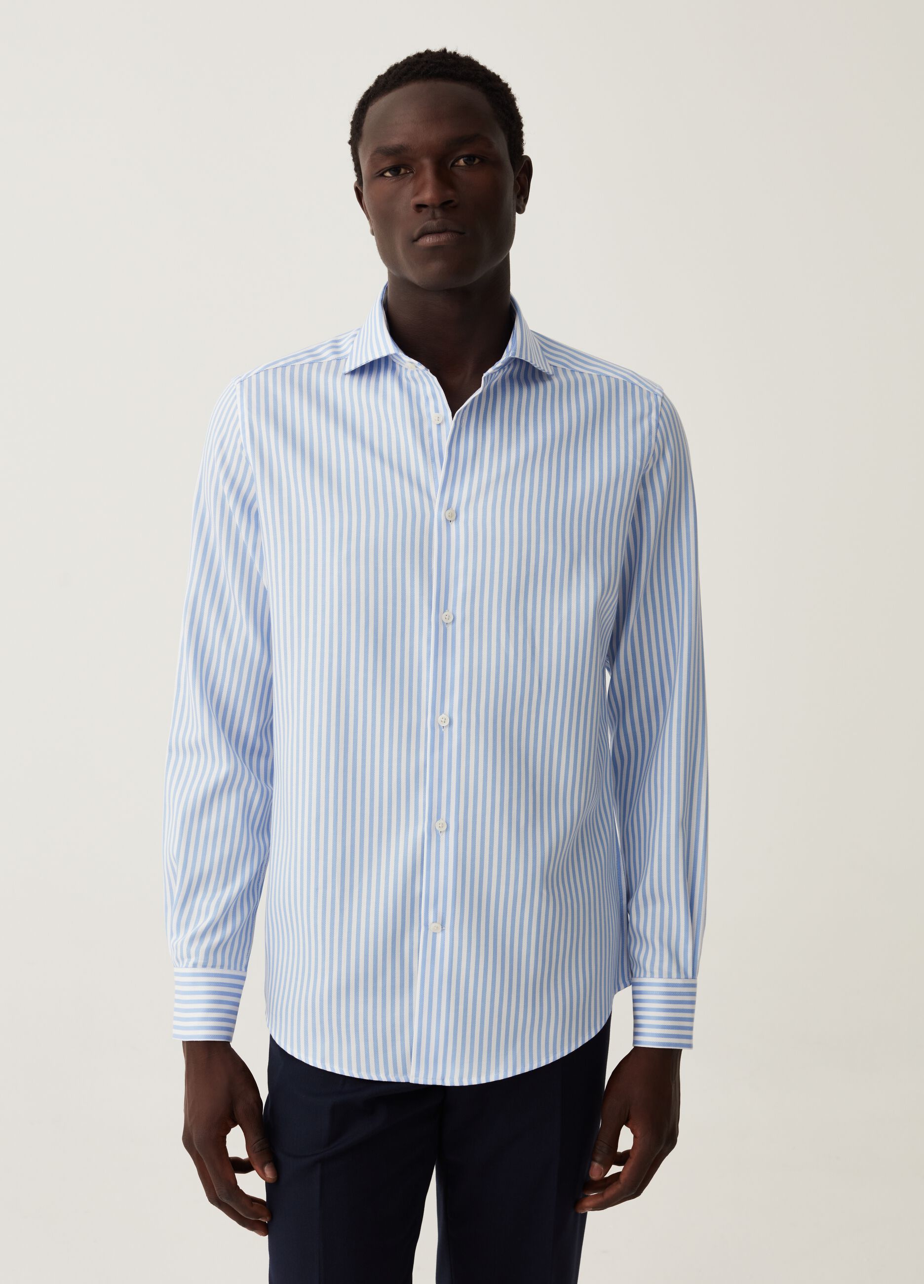 Slim-fit shirt in striped cotton_1