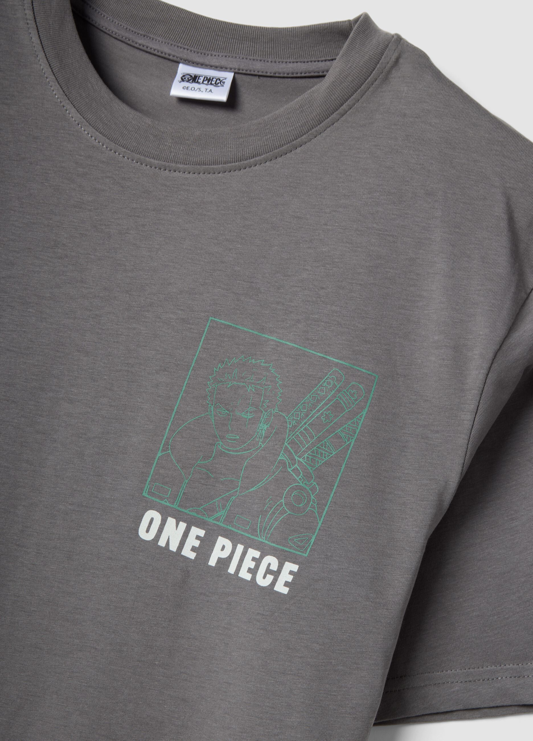 Graues T-Shirt mit One Piece-Print aus reiner Baumwolle, Relaxed Fit