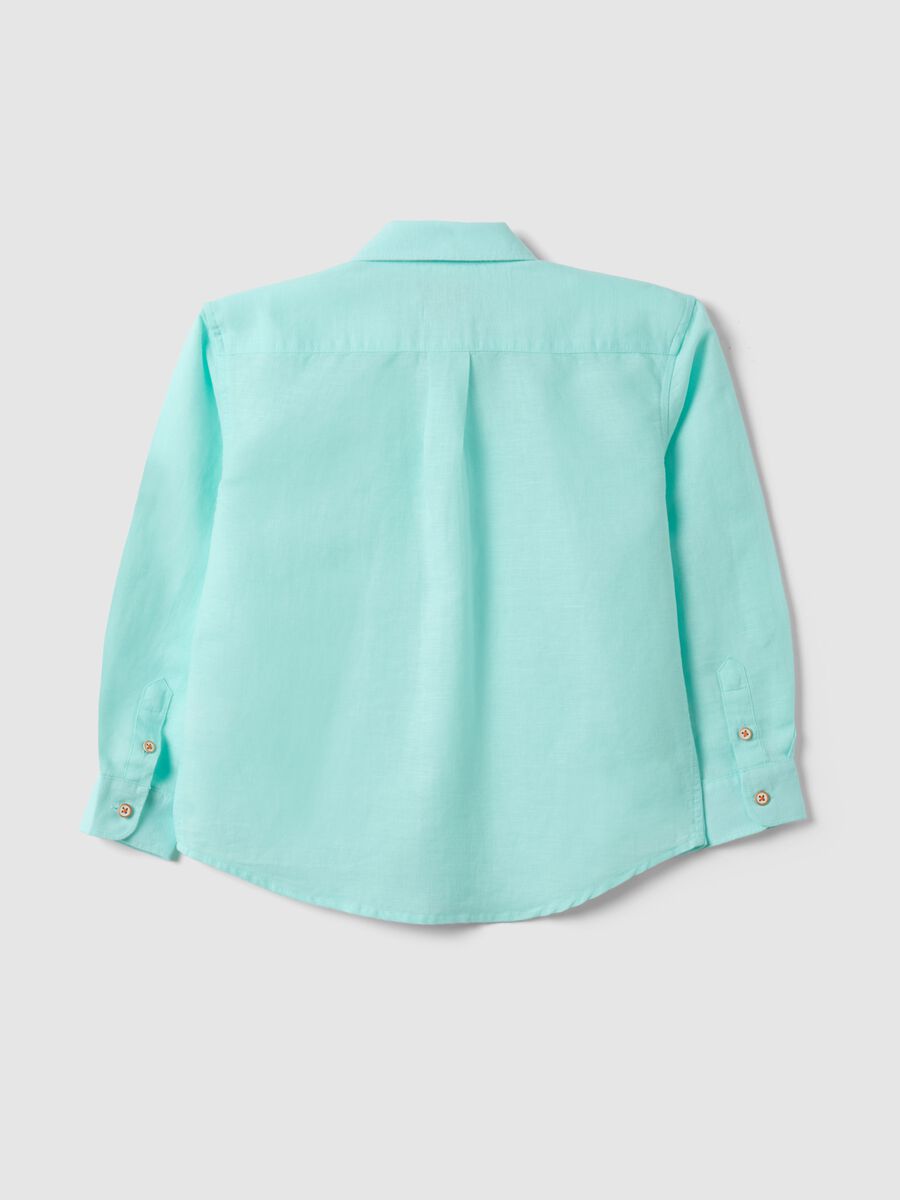 Regular fit blue linen blend boys' shirt with embroidery_1