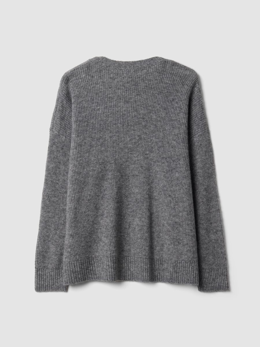 Cardigan grigio in tessuto elasticizzato con scollo profondo a V_6