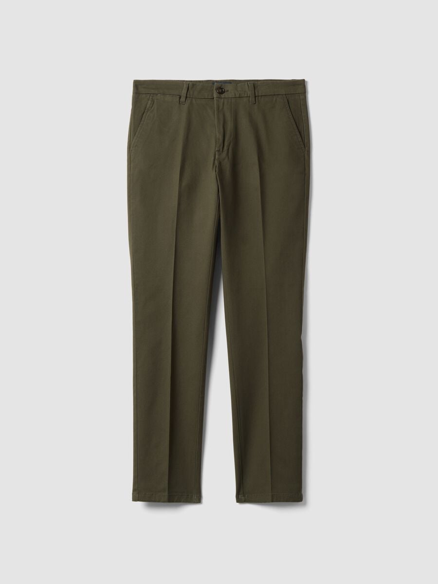 Gr&uuml;ne Slim-Fit Chinohose aus elastischem Baumwolltwill_0