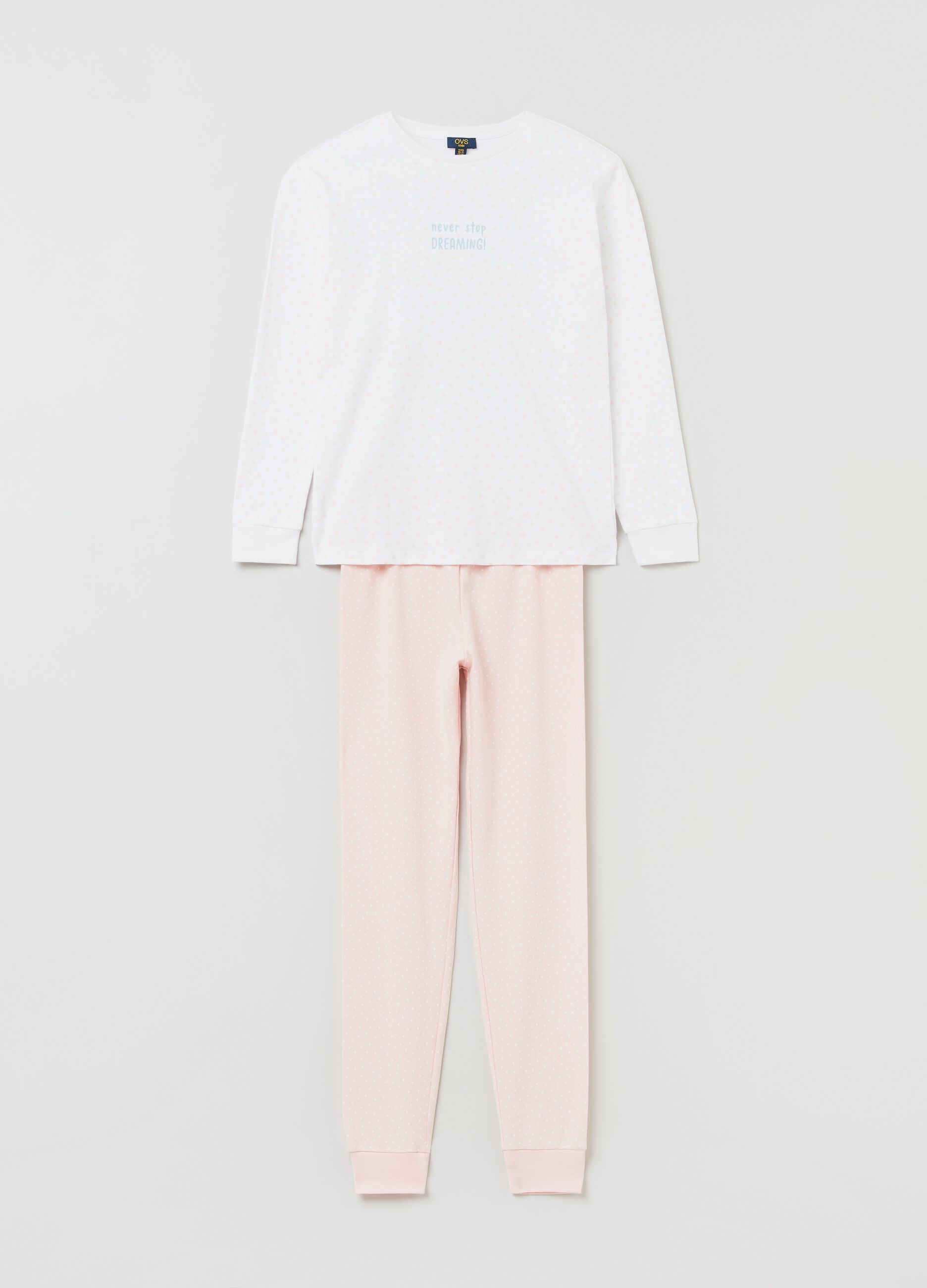 Long cotton pyjamas with polka dot print