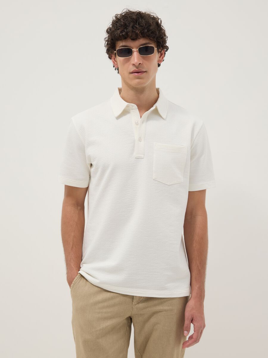 White short-sleeve stretch polo shirt_1