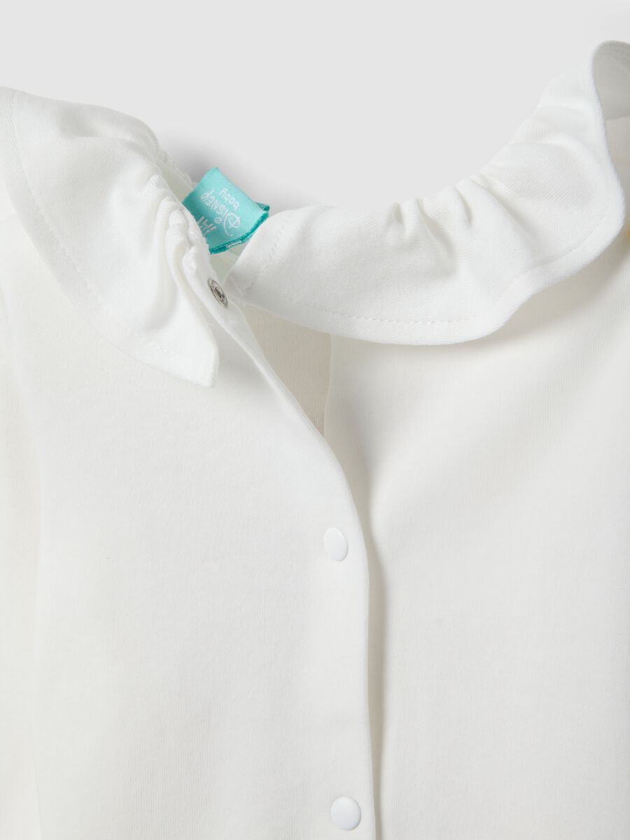 Maglia in puro cotone bianco da neonata con Minnie e collo arricciato_3