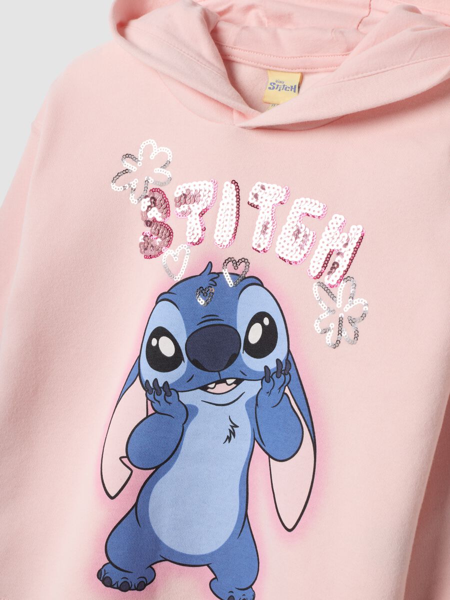 Completo rosa in misto cotone con cappuccio e stampa Stitch_3