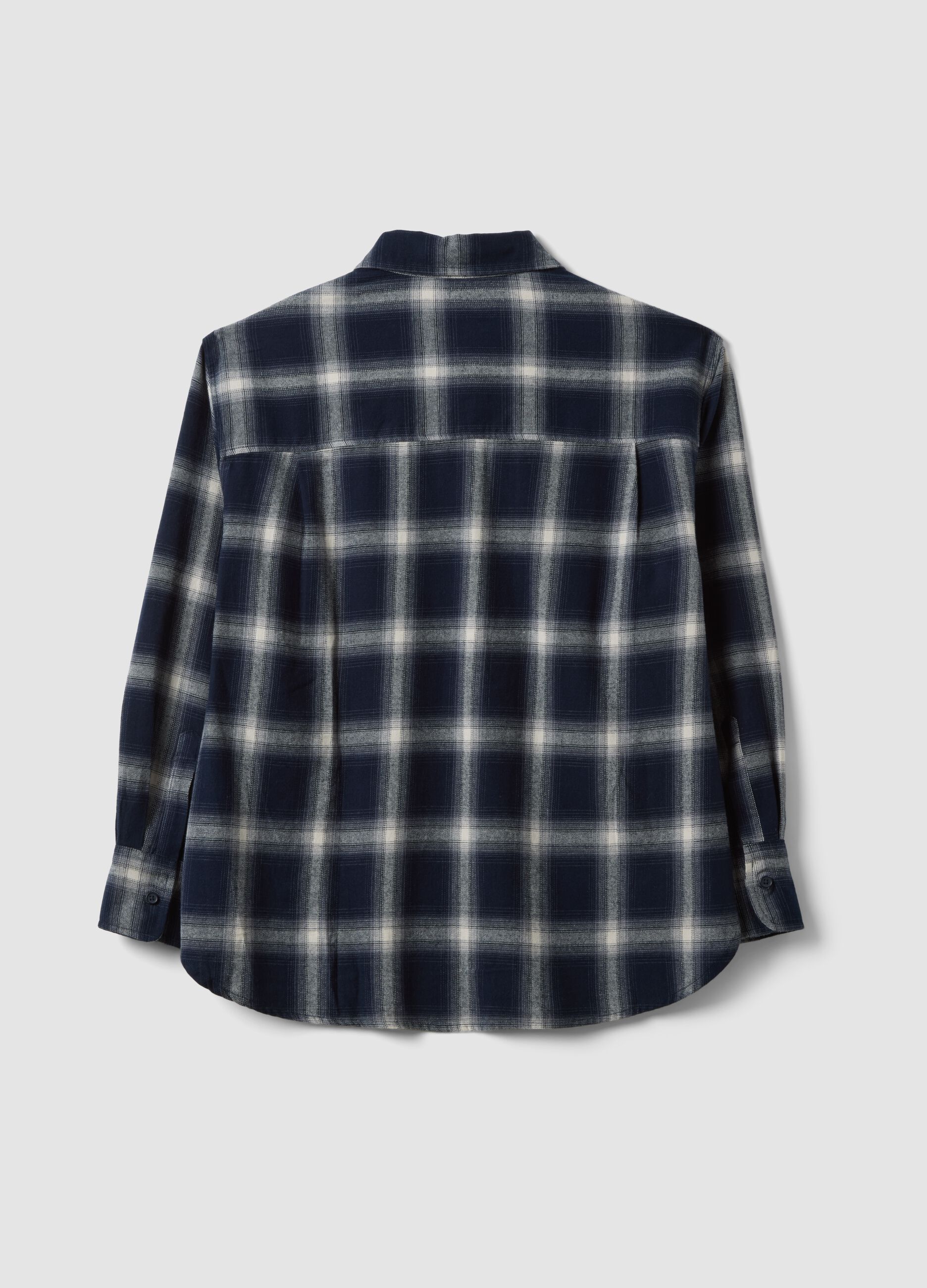Camicia blu a quadri in flanella di puro cotone regular fit