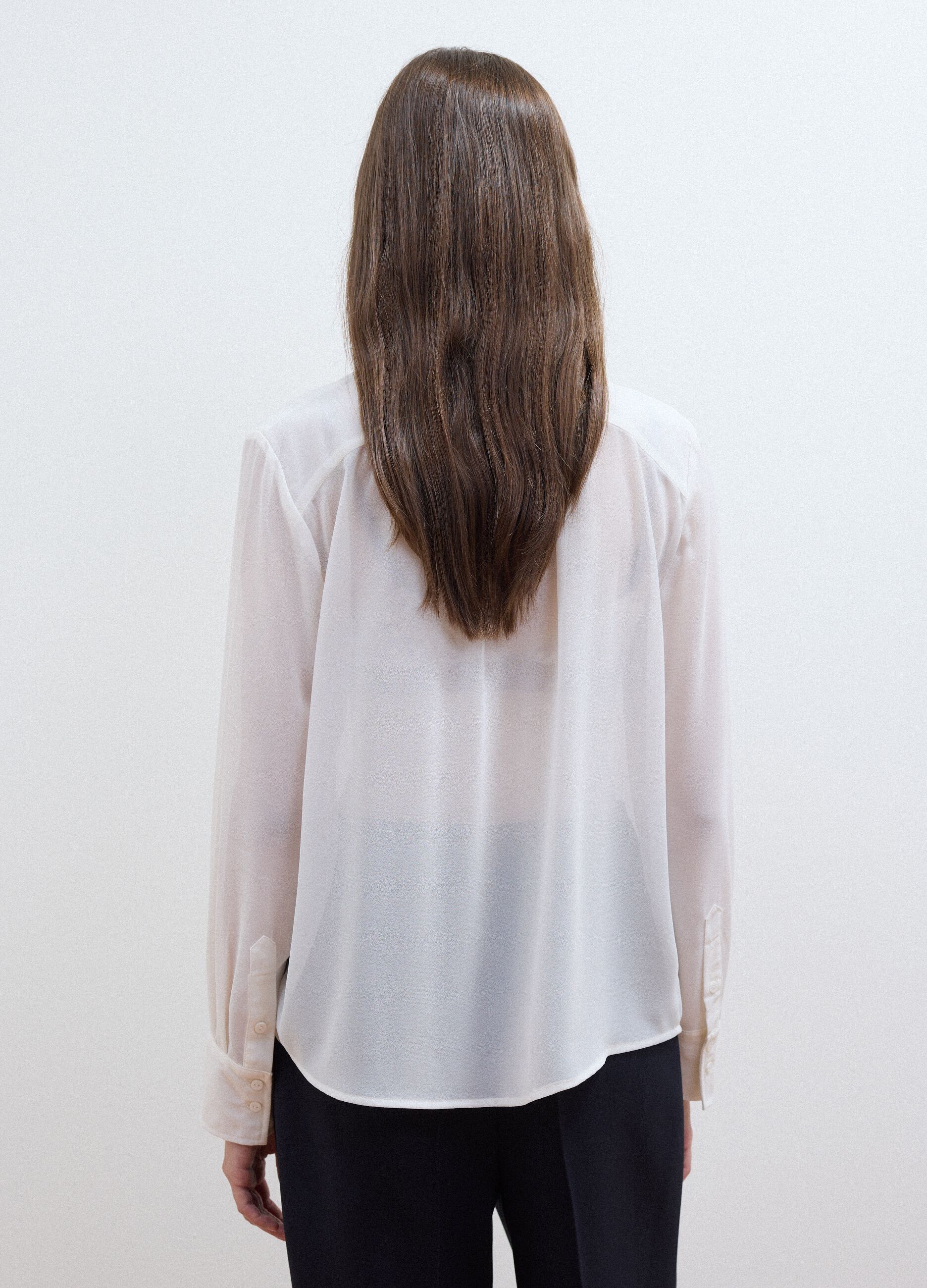 White regular-fit blouse with V-neck and tie detail