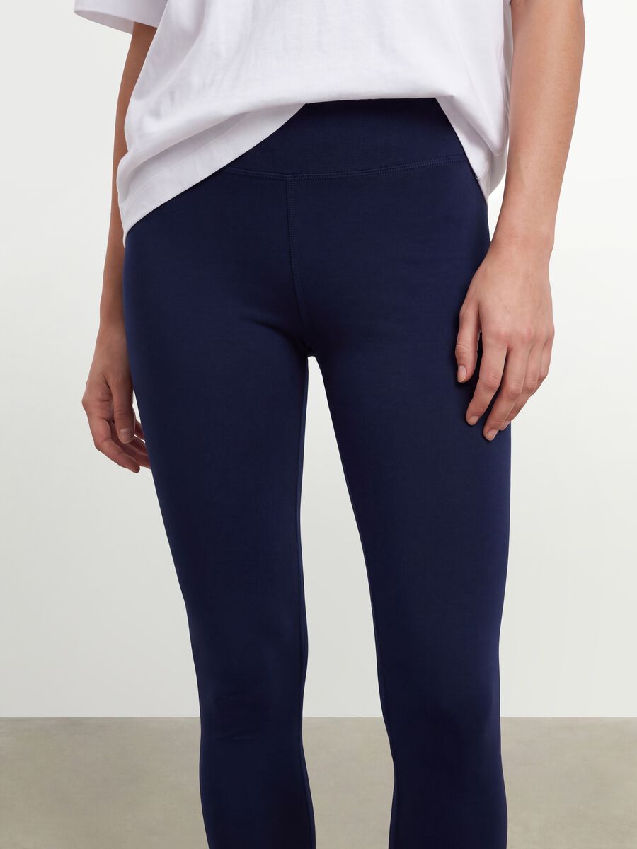 Blue Slim Fit Stretch Cotton Leggings_3