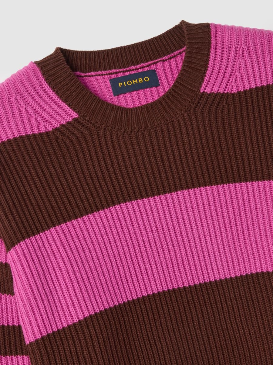 Multicoloured striped crew neck sweater in regular fit cotton blend_1