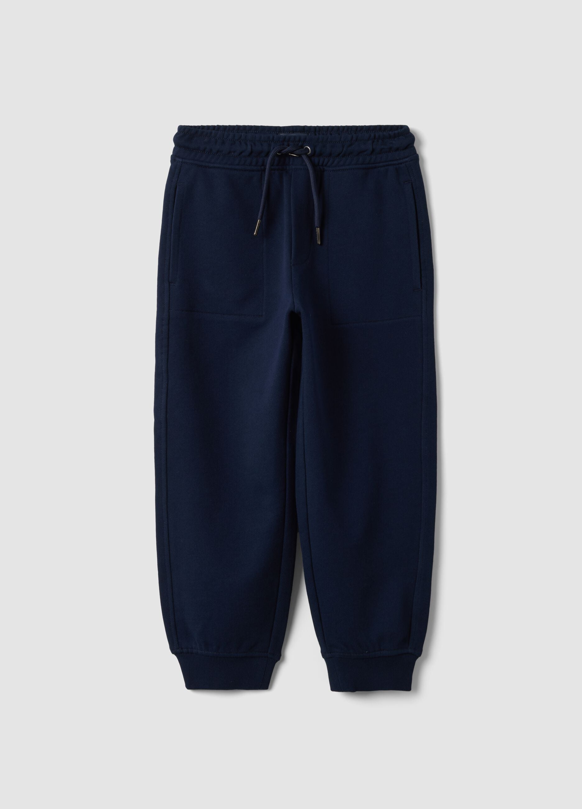 Pantaloni jogger blu in puro cotone con vita elasticizzata per bambino