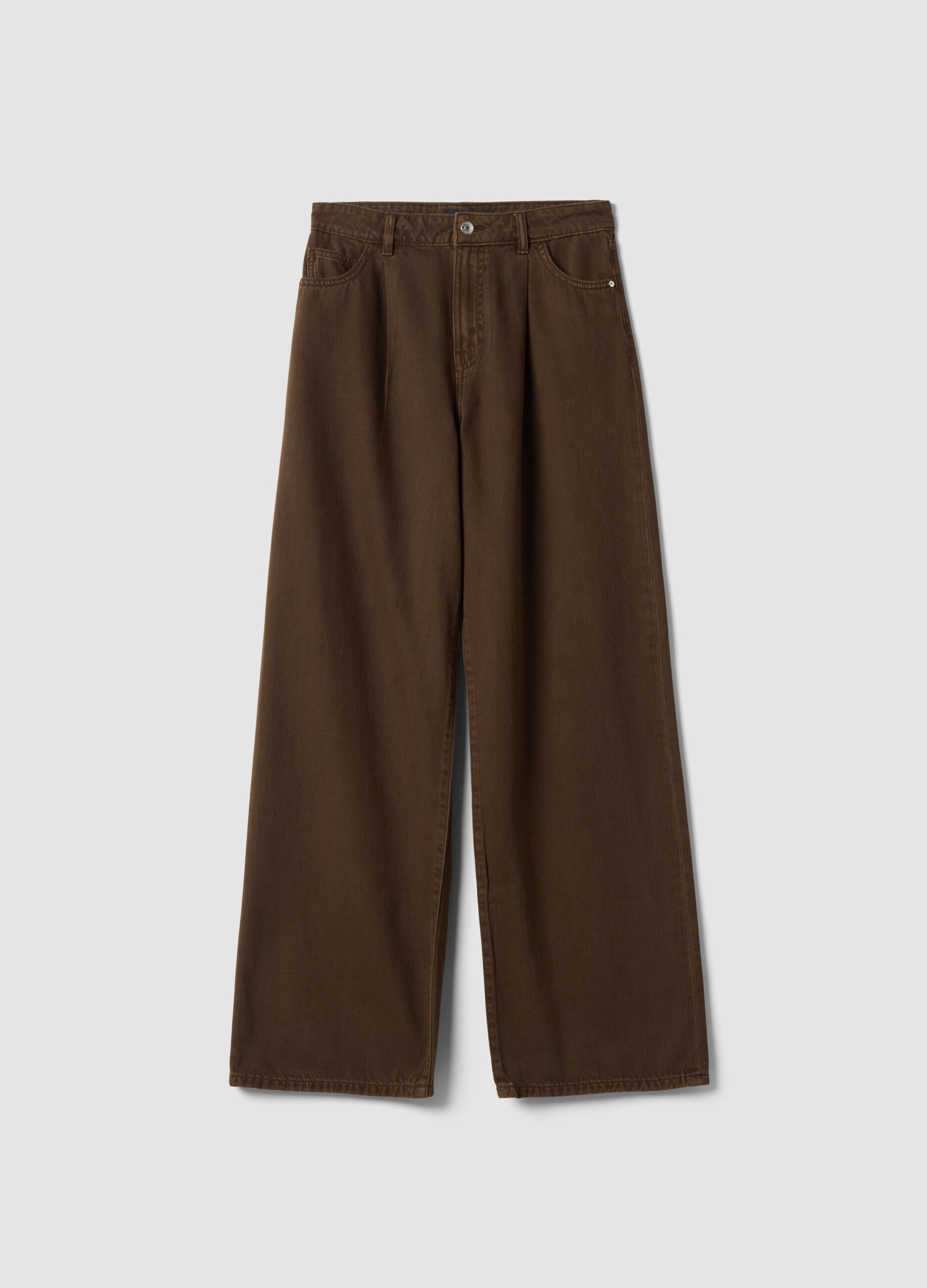 High-waisted wide-leg brown jeans in pure cotton